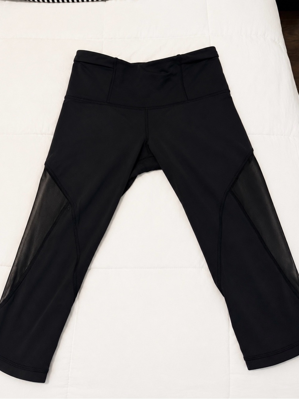 lululemon athletica Black Cropped Leggings with Mesh Panels